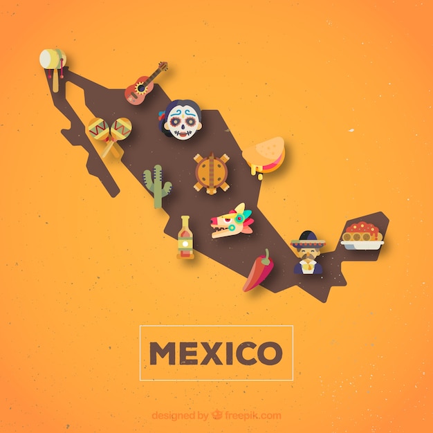 Mexican map with cultural elements