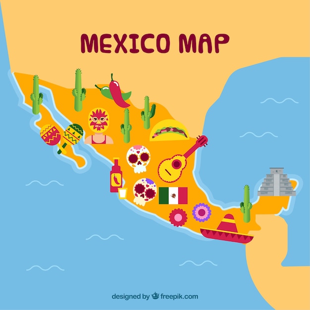 文化的要素を持つメキシコの地図
