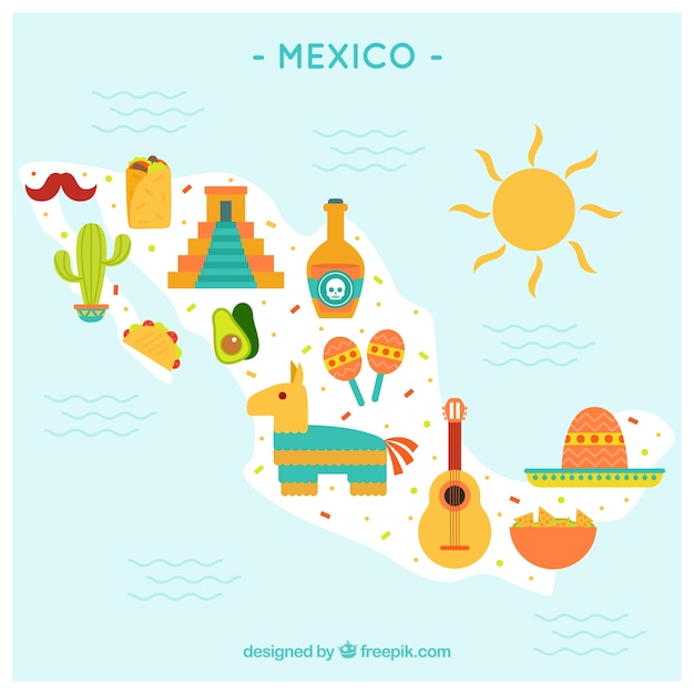 Mexican map with cultural elements