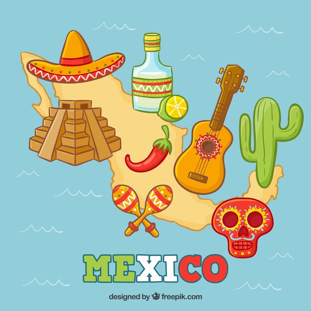 Mexican map with cultural elements