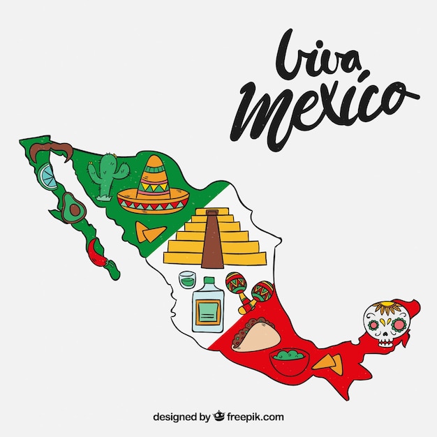 Mexican map with cultural elements