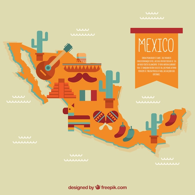 Free vector mexican map with cultural elements