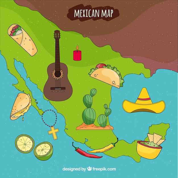 Free vector mexican map with cultural elements