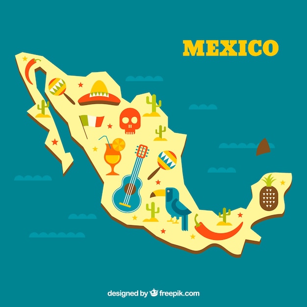 Mexican map with cultural elements