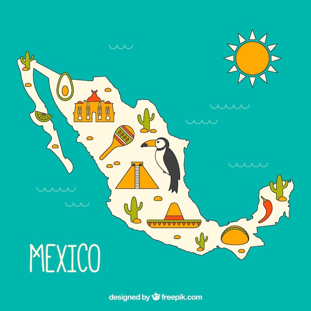 Mexican map with cultural elements