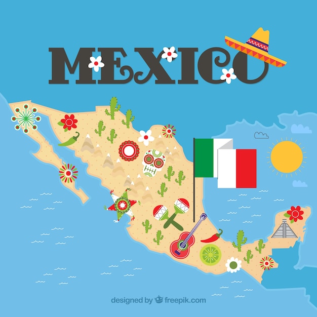 Free vector mexican map with cultural elements