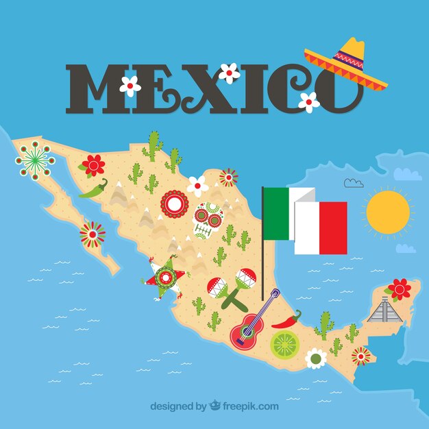 Mexican map with cultural elements