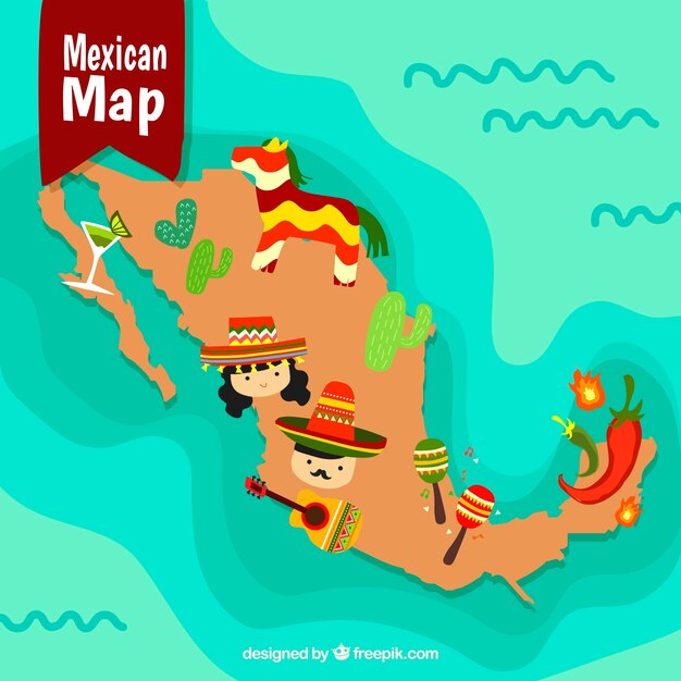 Mexican map with cultural elements