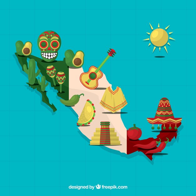 Mexican map with cultural elements