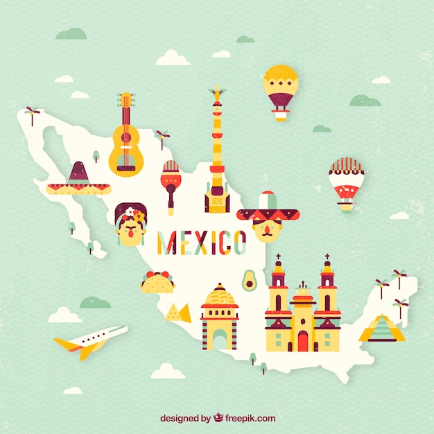 文化的要素を持つメキシコの地図