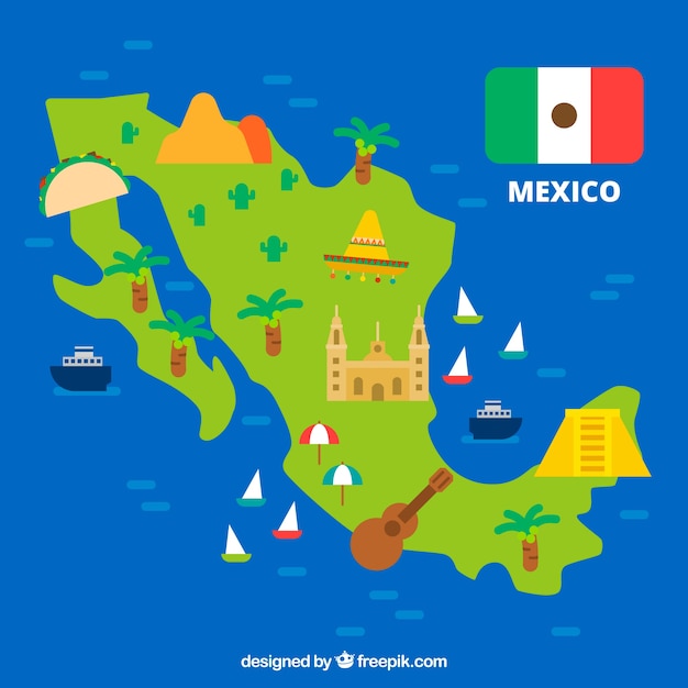 Free vector mexican map with elements background