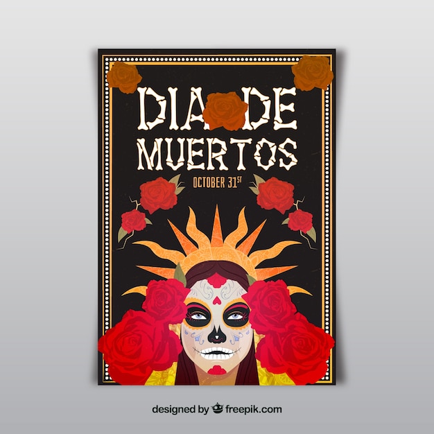 Free vector mexican party poster with creepy woman