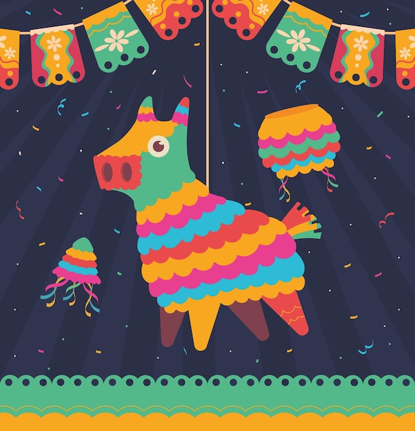 Free vector mexican pinata and garland decoration