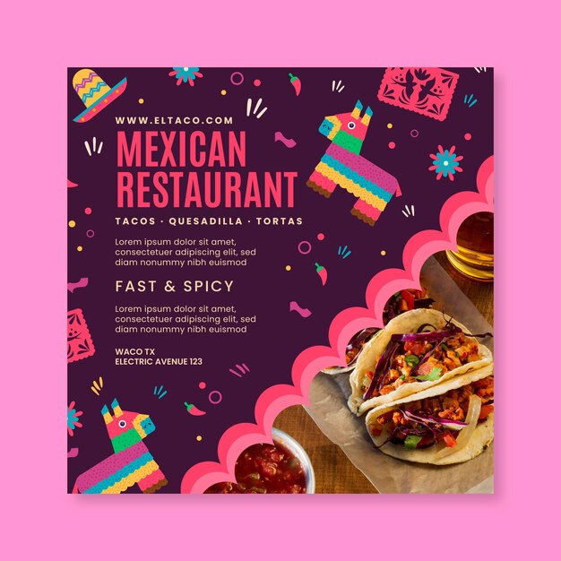 メキシコ料理レストランフードチラシ正方形テンプレート