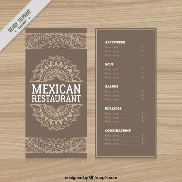 Free vector mexican restaurant menu with ornaments