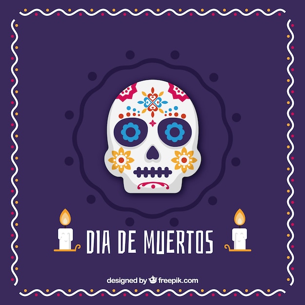 Mexican skull background with candles