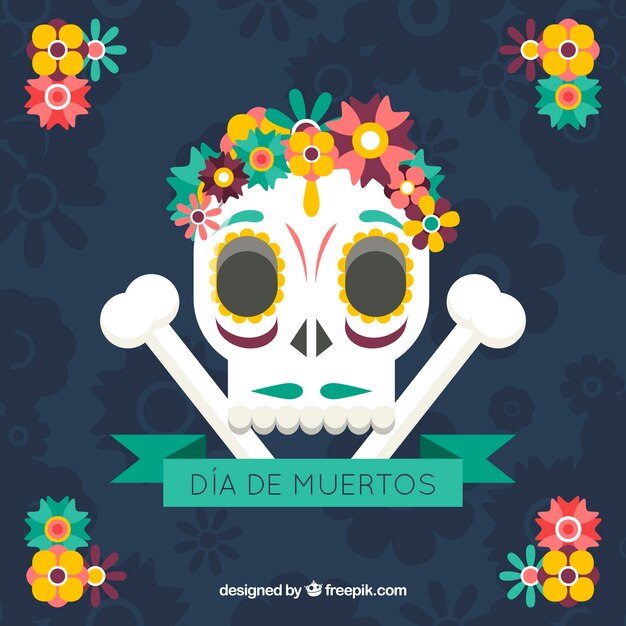 Мексиканский фон черепа с цветочным декором