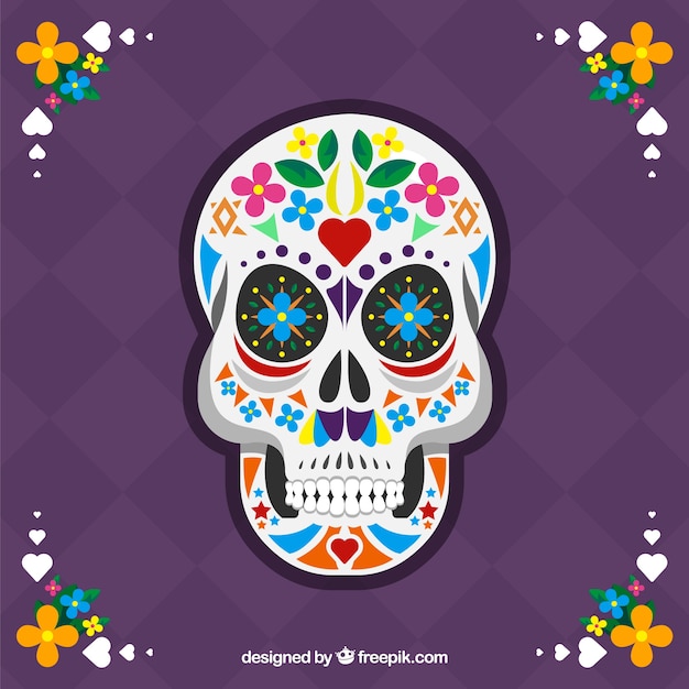 Free vector mexican skull background with floral details