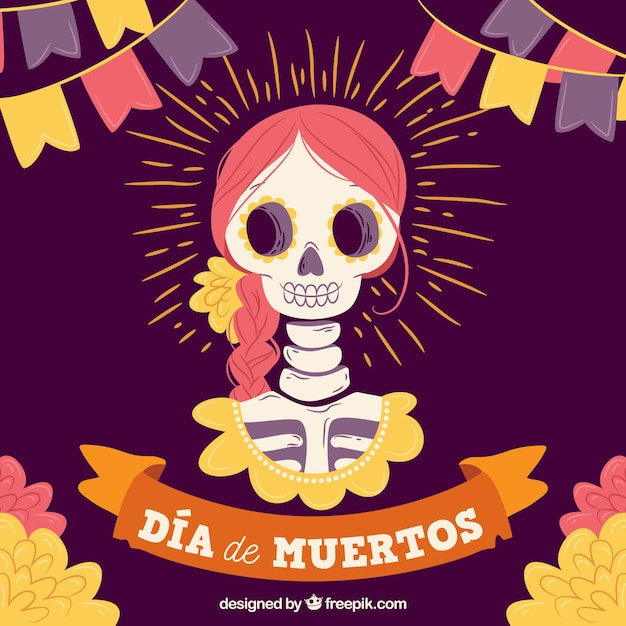 Free vector mexican skull with lovely style