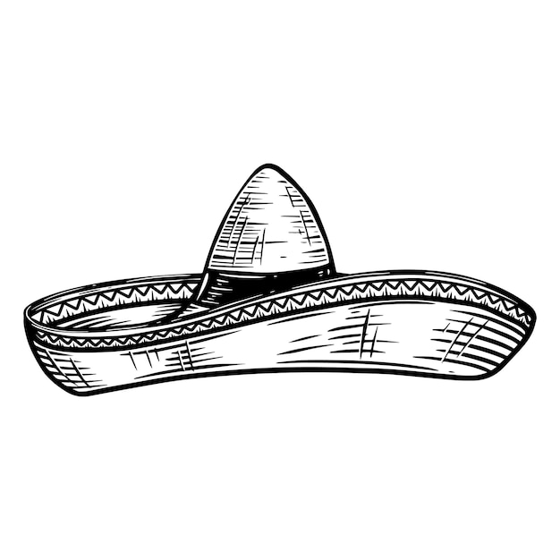 Мексиканское сомбреро в стиле тату на белом фоне. элемент дизайна для плаката, дерьмо, карты, эмблемы, знака, значка. Premium векторы