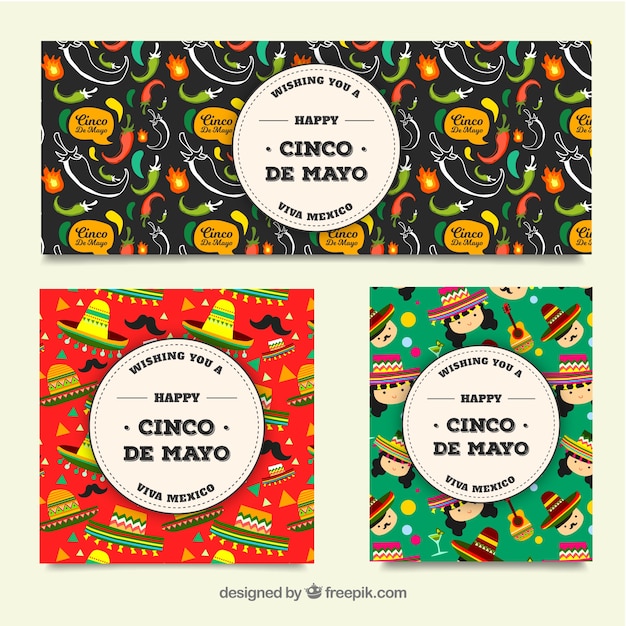Free vector mexican themed banners celebrating cinco de mayo