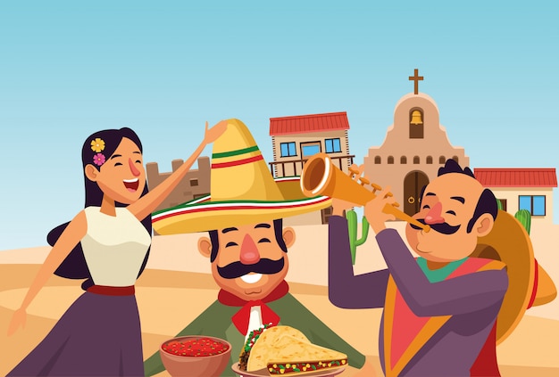 Mexican traditional culture icon cartoon