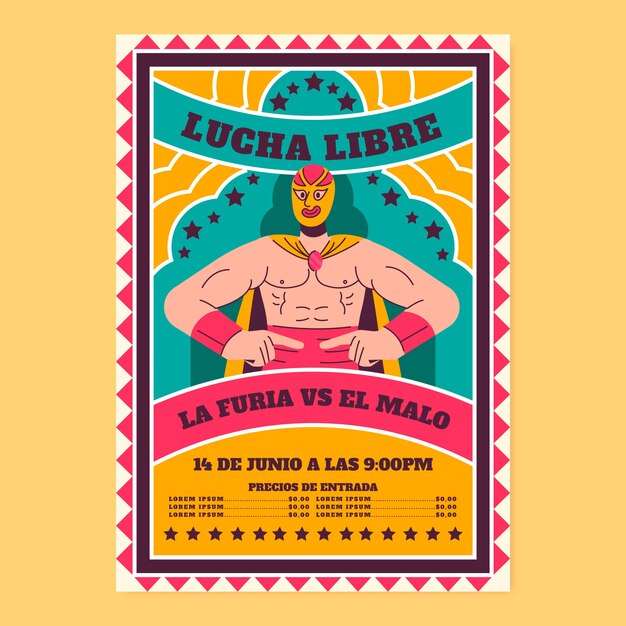 Mexican wrestler flyer design template