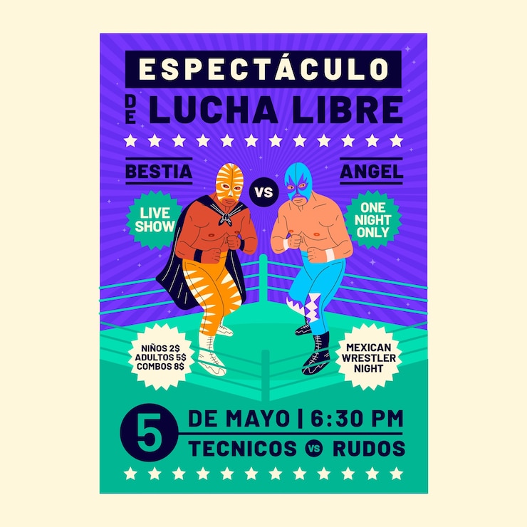 Free Vector mexican wrestler flyer design template
