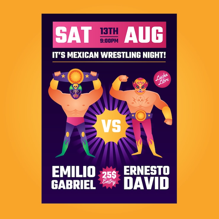 Free Vector mexican wrestler flyer design template