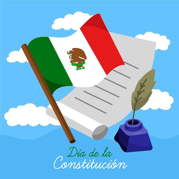 旗とメキシコ憲法記念日のイラスト