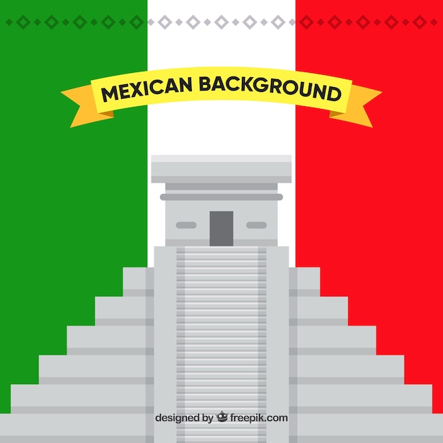 Mexico flag background with chichen itza