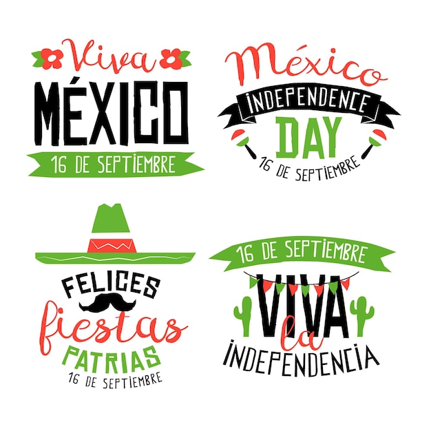 Free vector mexico independence day badges collection