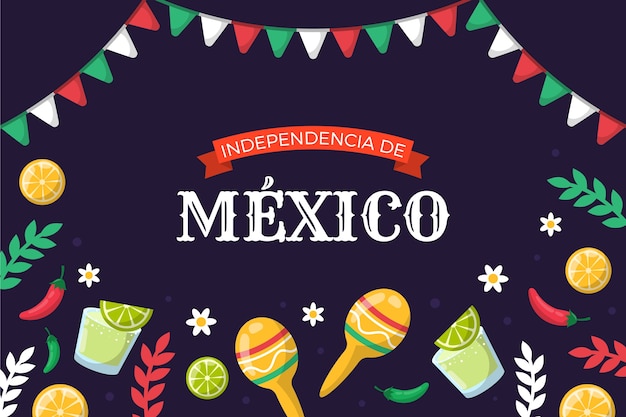 Mexico independence hand drawn flat background