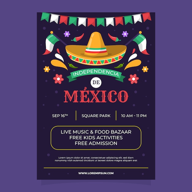 Free vector mexico independence hand drawn flat poster or flyer