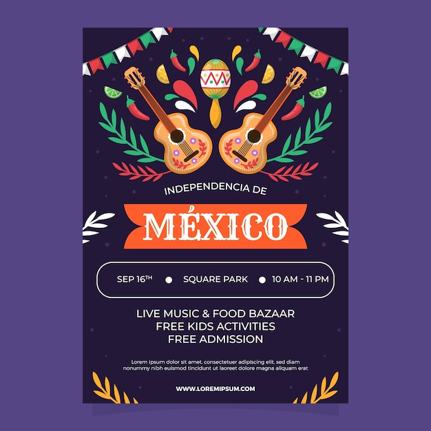 Free vector mexico independence hand drawn flat poster or flyer