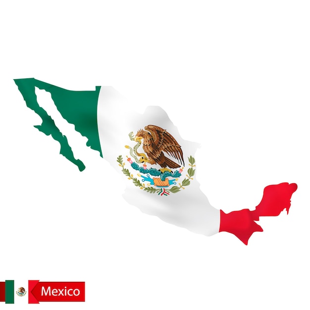 국가의 깃발을 흔들며 멕시코 지도 프리미엄 벡터