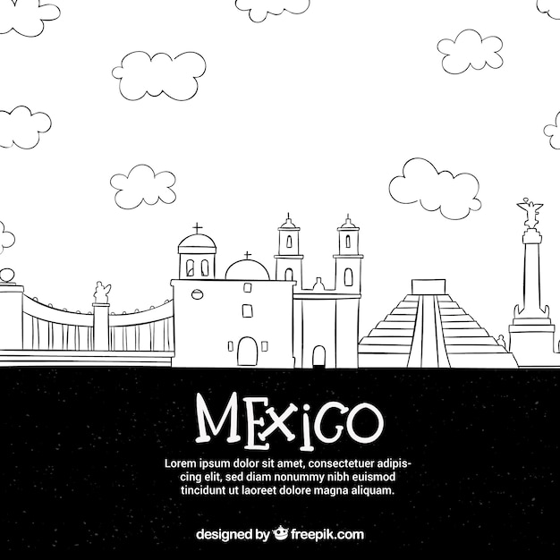 Free vector mexico skyline in doodle style