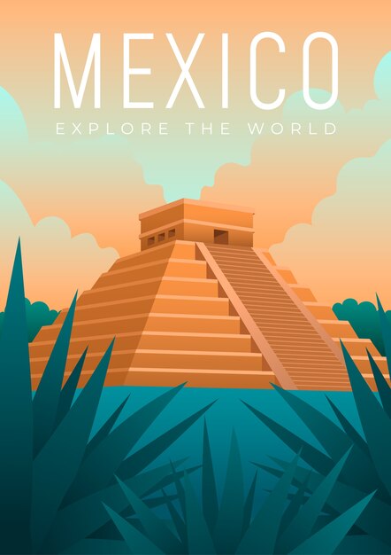 Mexico travelling poster design illustrated