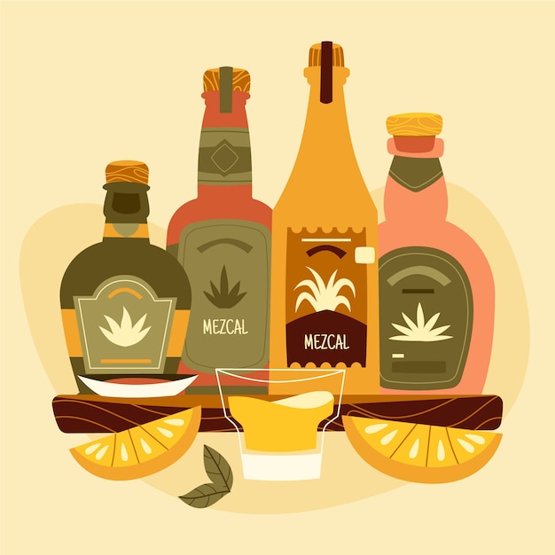 mezcal illustration in hand drawn style