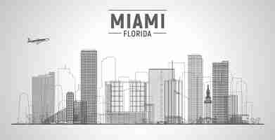 Free vector miami florida line city skyline with panorama in white background vector illustration business travel and tourism concept with modern buildings image for banner or website