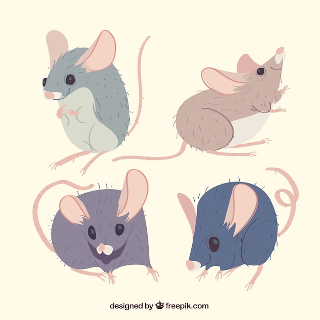 Коллекция мышей в плоском стиле