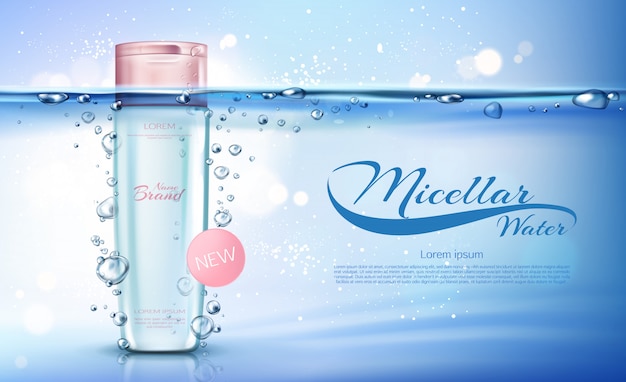 Vettore gratuito bottiglia cosmetica per acqua micellare