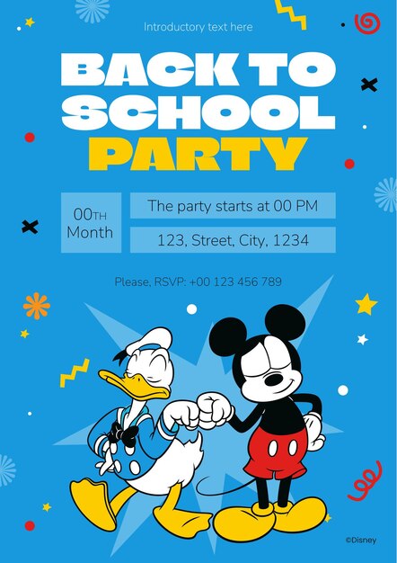 Mickey Mouse and Friends Back to School Party Invitation