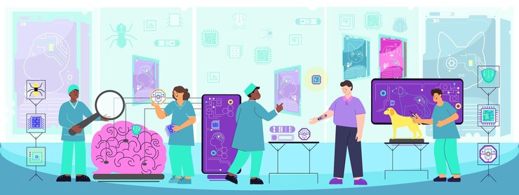 Free Vector micro chip scientists composition
