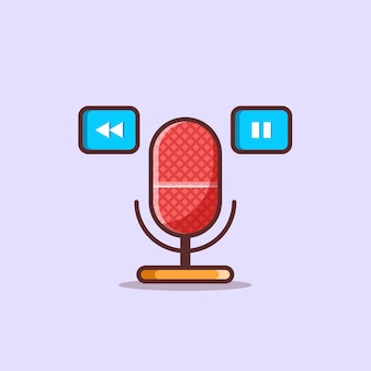 Microphone illustration with rewind and pause simbol symbol