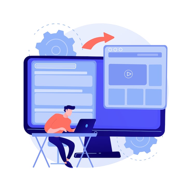 Free Vector microsite development abstract concept vector illustration. microsite web development, small internet site, graphic design service, landing page, software programming team abstract metaphor.