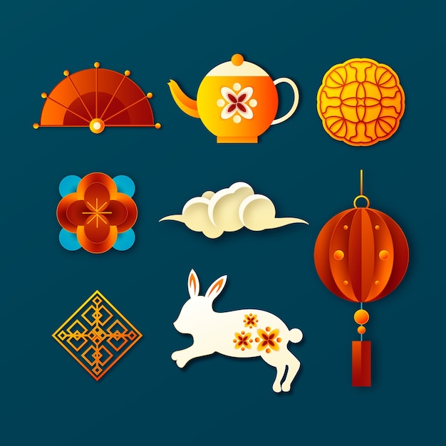 Mid autumn festival paper style elements collection