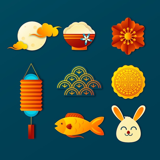 Free vector mid autumn festival paper style elements collection