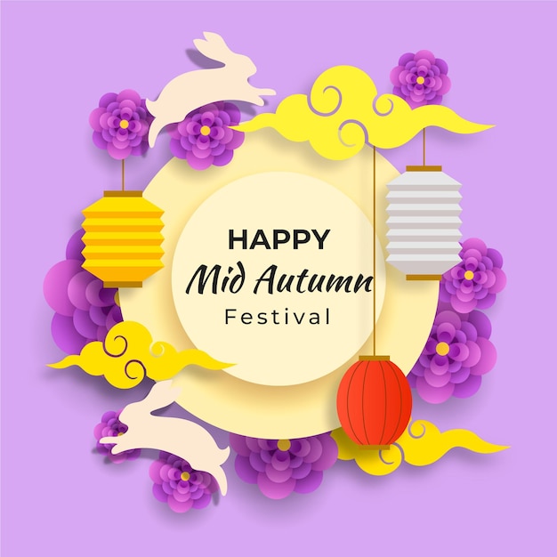 Free vector mid-autumn festival in paper style theme