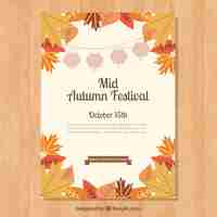 Free vector mid autumn festival poster with autumnal leaves